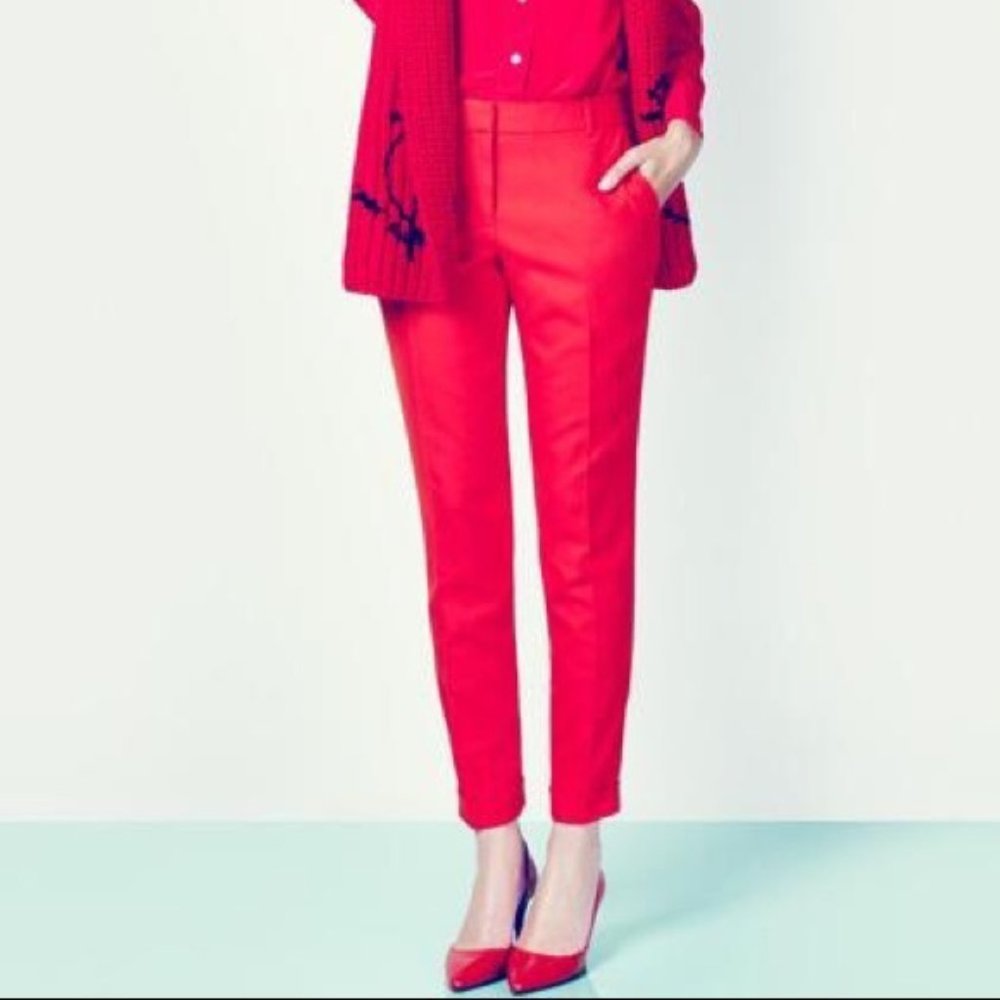 J. CREW, CAFE CAPRI, SZ 8, CORAL RED PANT, COTTON